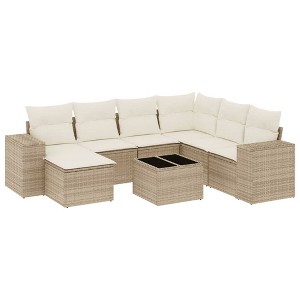 vidaXL 8 Piece Patio Sofa Set with Cushions Beige and Cream Poly Rattan - With Table - 1 of 4
