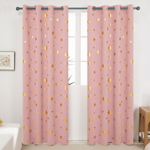 Deconovo Gold Star Foil Kids Room Darkening Curtains (2 Panels) - 1 of 4