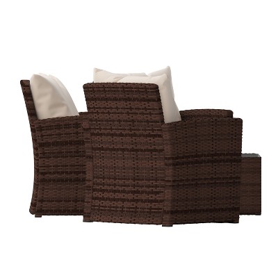 Emma and Oliver 4-Piece Brown Rattan Patio Set with Beige Cushions