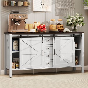 HOMCOM 59 Inch Farmhouse Sideboard Buffet Cabinet with Thick Top, Coffee Bar Cabinet with Sliding Barn Doors, Drawers, Adjustable Shelves - 1 of 4