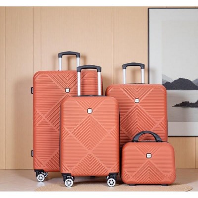 Vynxaria 4-Piece Dark Orange ABS Lightweight Luggage Set 14" Makeup Box 20/24/28" Suitcases with Aircraft Wheels