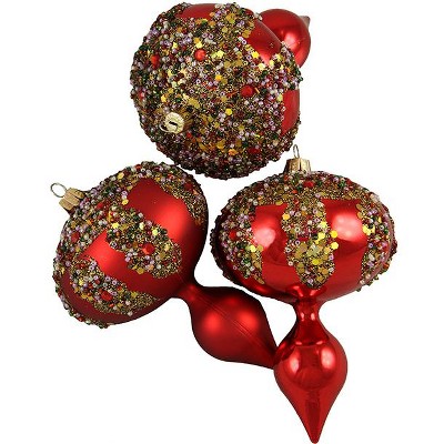 Barcana 3ct Red Shatterproof Glitter Sequin Beaded Christmas Finial Ornaments 5"