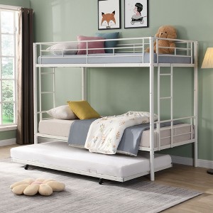 NicBex Twin Size Bunk Bed Metal Bed Frame with Trundle, Ladder and Full Length Guardrail, No Box Spring Required - 1 of 4