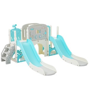 Kids Slide Playset Structure 8 in 1, Freestanding Ocean Themed Set with Slide, Arch Tunnel,Basketball Hoop ， Kids Climbers Playground - 1 of 4