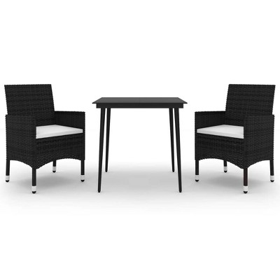 vidaXL Patio Dining Set 3 Piece with Cushions Garden Outdoor Lawn Yard Terrace Balcony Table and Chair Seat Seating Furniture Poly Rattan and Glass