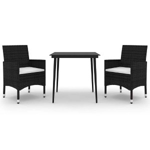 vidaXL Patio Dining Set 3 Piece with Cushions Garden Outdoor Lawn Yard Terrace Balcony Table and Chair Seat Seating Furniture Poly Rattan and Glass - 1 of 4