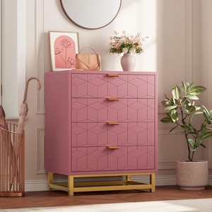TackView 4 Drawer Dresser for Bedroom, Wood Dressers Chest Organizer with Wide Storage, Modern Chest of Drawers,Pink - 1 of 4