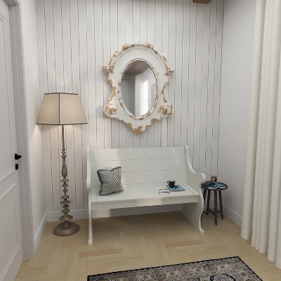White Carved Oval Wood Wall Mirror with Arched Top