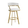 HomeRoots 30" White and Gold Faux Leather and Stainless Steel Low Back Bar Height Swivel Bar Chair - 4 of 4