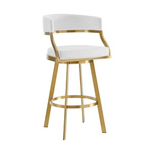 HomeRoots 26" White and Gold Faux Leather and Stainless Steel Low Back Counter Height Swivel Bar Chair - 1 of 4