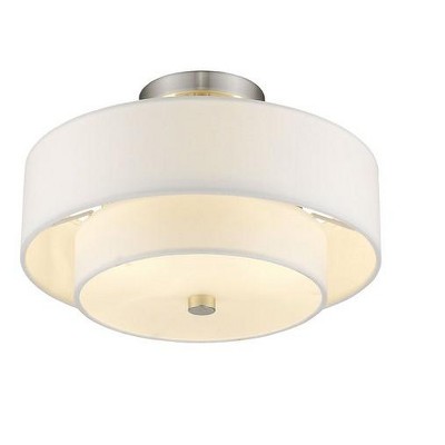 Claremont Brushed Nickel 2-Light Semi-Flush Drum with Off-White Shade