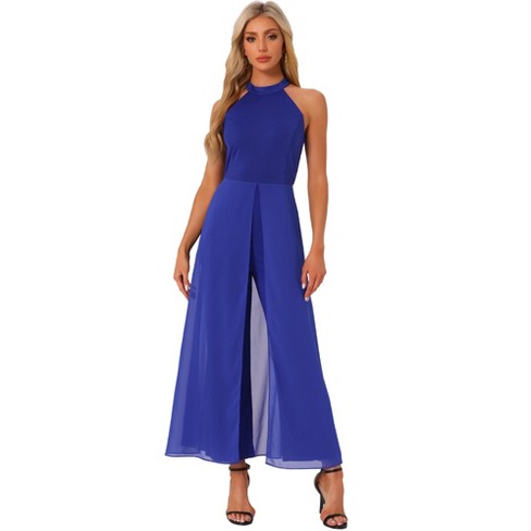 Allegra K Women's Sleeveless Halter Neck Belted Elegant Wedding Cocktail Dressy Jumpsuits - image 1 of 4