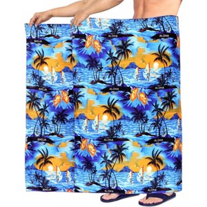 LA LEELA Men's Beach Holidays Cover Up Summer Long Sarong Wrap Beachwear Vacation Cover-Up Lava Lava For Men One Size Blue, Tree - 1 of 4