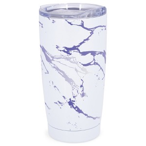 Elanze Designs 20 oz Stainless Steel On the Go Insulated Travel Tumbler With Push Top Lid, Lavender Purple Marble Print White - 1 of 4