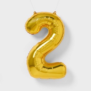 34" Number 2 Foil Balloon - Spritz™: Gold Birthday Decoration, Solid Pattern, All Ages - 1 of 4