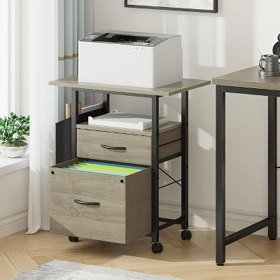 Gericco 2 Drawer File Cabinet with 24'' Extended Desktop, Mobile Filing Cabinet, Rolling File Cabinet with Side Bag, Fabric Drawer, Fits A4 Size