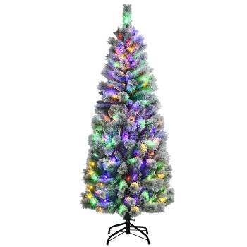 Costway 6FT Pre-Lit Hinged Christmas Tree Snow Flocked w/9 Modes Remote Control Lights