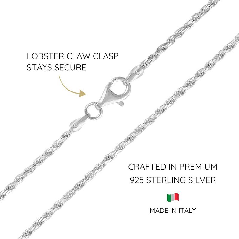KISPER Silver Diamond Cut Rope Chain Necklace –Thin, Dainty, 925 Sterling Silver Jewelry for Women & Men with Lobster Clasp – Made in Italy, 3 of 8