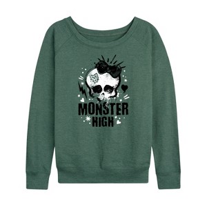 Women's - Monster High - Skullette Punk Logo Lightweight French Terry Wide Neck Long Sleeve Shirt - 1 of 4