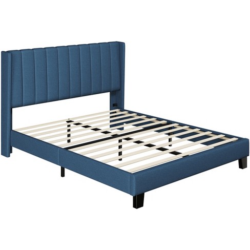 Yaheetech Upholstered Bed Frame With Wing Side, Navy Blue(queen) : Target