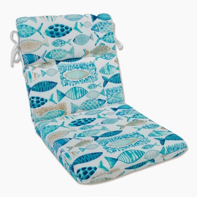 40.5"x21" Hooked Nautical Outdoor Chair Cushion Blue - Pillow Perfect: Weather-Resistant Patio Seat with Fish Pattern