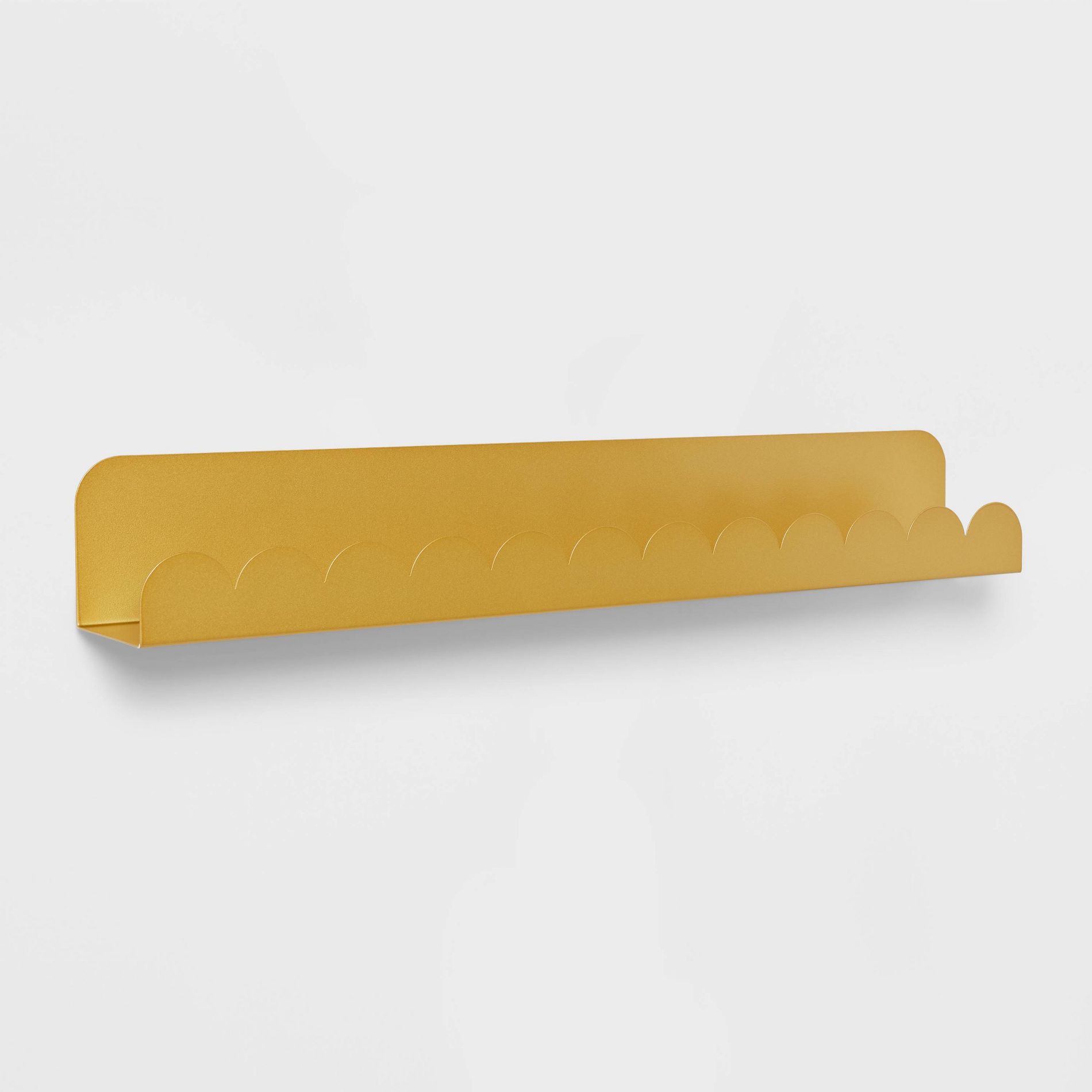 Metal Luxe Kids' Wall Shelf Gold - Pillowfort™: Scalloped Floating Iron Wall Organizer, 24" Wide