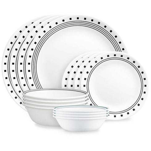 Corelle 16pc Vitrelle City Block Dinnerware Set Geometric Pattern Service For 4 Includes Plates Bowls Dishwasher safe Target