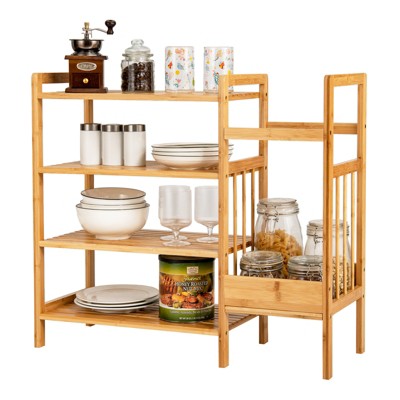 Tangkula 4-Tier Bamboo Shoe Rack Entryway Organizer with Umbrella Holder & Storage Shelves for Living Room&Hallway