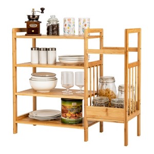 Tangkula 4-Tier Bamboo Shoe Rack Entryway Organizer with Umbrella Holder & Storage Shelves for Living Room&Hallway - 1 of 4
