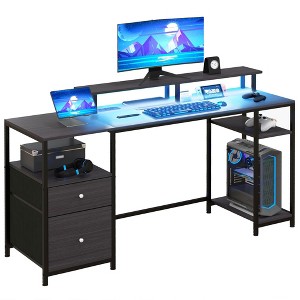 NicBex 61.2 Inch Computer Home Office Desk with LED,Charing Station,2 Drawers and Open Shelves - 1 of 4