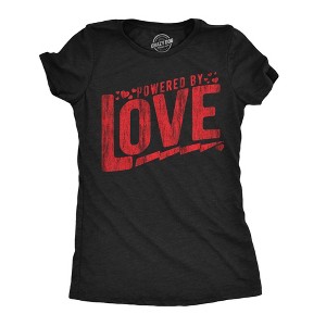 Womens Powered By Love Funny T Shirts Cute Valentines Day Graphic Tee For Ladies - Crazy Dog Women's T Shirt - 1 of 4