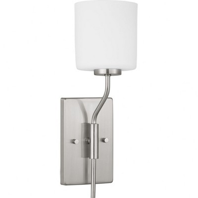 Progress Lighting Tobin 1-Light Wall Sconce, Brushed Nickel, Etched White Glass Shade