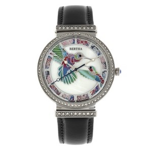 Bertha Emily Mother-Of-Pearl Leather-Band Watch - Silver/Black - 1 of 3