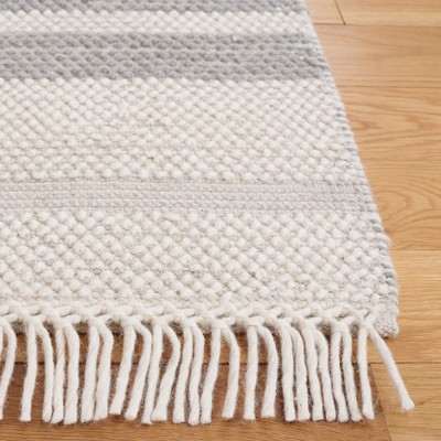 Ivory and Gray Flat Woven Wool Area Rug, 8' x 10'