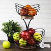 Enlea Modern Farmhouse 2 Tier Fruit Basket for Kitchen Counter, Wire and Wooden Base Fruit Bowl/Stand for Kitchen Countertop Decor - 2 of 4