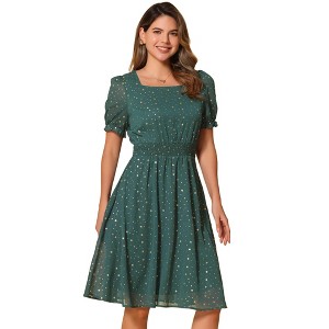Allegra K Women's Square Neck Metallic Stars Ruffle A-Line Stretch Waist Midi Dress - 1 of 4
