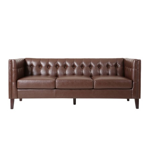 Pondway Contemporary Faux Leather Tufted 3 Seater Sofa Dark Brown/brown ...