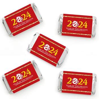 Big Dot of Happiness 2024 Year of the Dragon - Mini Candy Bar Wrapper Stickers - Lunar New Year Small Favors - 40 Count