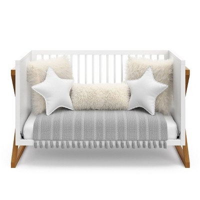 White and Driftwood 3-in-1 Convertible Baby Crib with Adjustable Mattress Support
