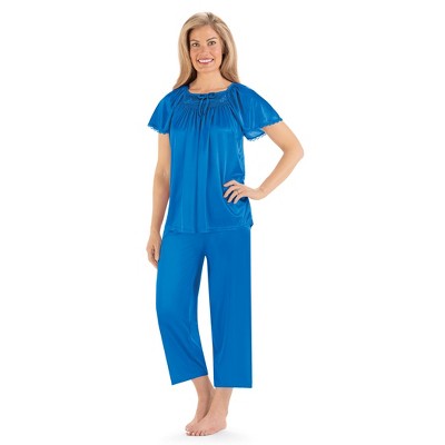 Collections Etc Smocked Tricot Top 2-Piece Capri Pants Pajama Set