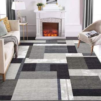 Washable Rugs for Living Room Modern Geometric Print Rug Contemporary Boxes Rug