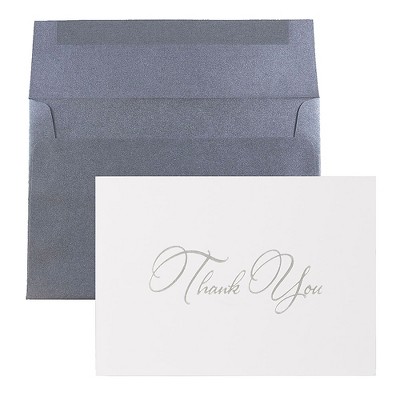 JAM Paper TK You Card Sets Silver Script Cards w/Anthracite Stardream Envelopes 526M1269MB