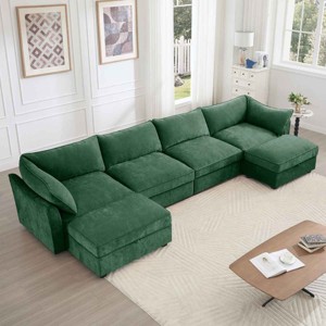 U-Shaped Sectional Sofa with Ottomans, Modular 4-Seater Couch with Hidden Storage and Pull-Out Drawers, Sofa with Fabric Cushion-Cuddlewood - 1 of 4