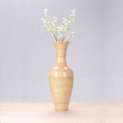 Hasting Home Handcrafted 28" Tall Natural Bamboo Vase, Decorative Classic Floor Vase for Silk Plants, Flowers, Filler Decor