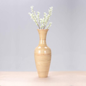 Hasting Home Handcrafted 28" Tall Natural Bamboo Vase, Decorative Classic Floor Vase for Silk Plants, Flowers, Filler Decor - 1 of 4