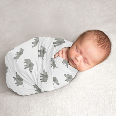 Image of Sweet Jojo Designs Boy, Girl, Unisex/Gender Neutral Swaddle Baby Blanket Elephant Green, Grey and White