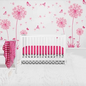 Bacati - Ikat Dots Leopard  Pink Grey Girls 4 pc Crib Set with 2 Muslin Swaddle Blankets - 1 of 4