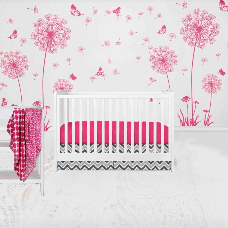 Bacati - Ikat Dots Leopard  Pink Grey Girls 4 pc Crib Set with 2 Muslin Swaddle Blankets, 1 of 7