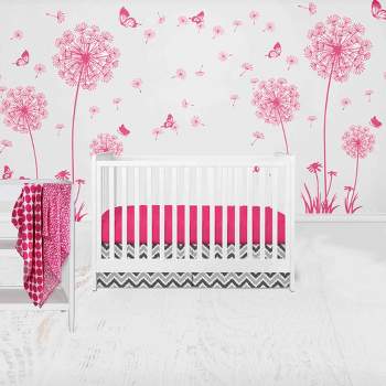 Bacati - Ikat Dots Leopard  Pink Grey Girls 4 pc Crib Set with 2 Muslin Swaddle Blankets