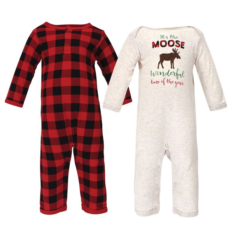 Hudson Baby Infant Boy Holiday Cotton Coveralls 2pk, Moose Wonderful Time, 1 of 6